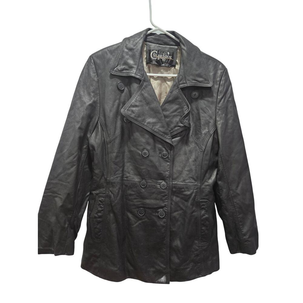 Vintage 90's Colebrook & Co Leather Double Breasted Leather Jacket Coat Size L